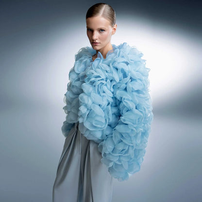 Blue Floral Tiered Ruffle Jacket