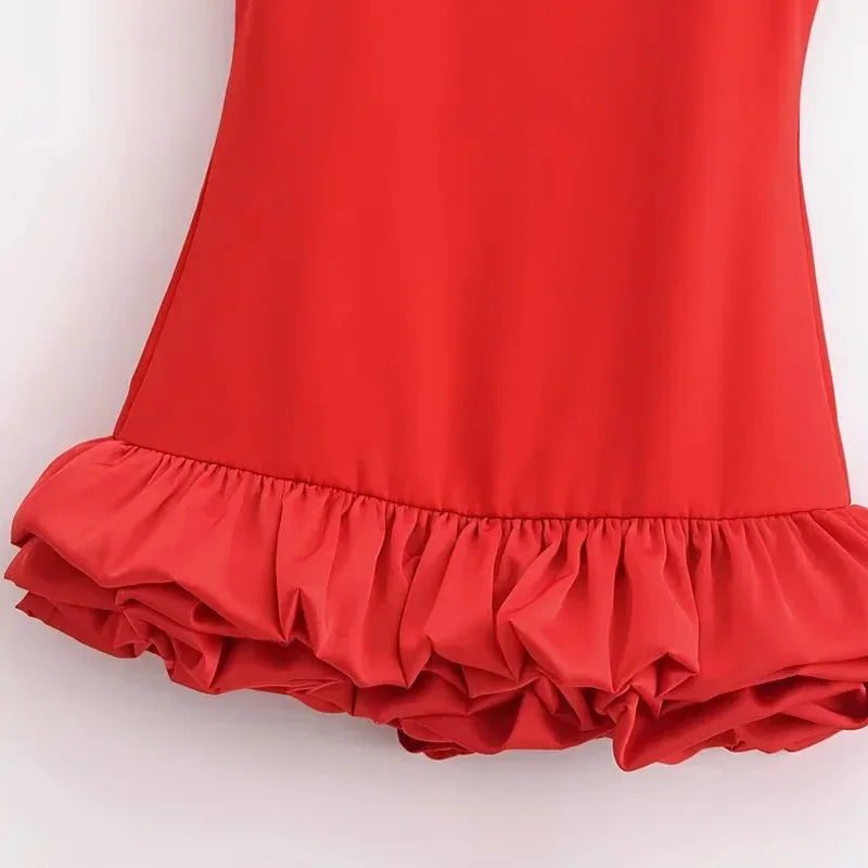 HXAO White Short Dress Women's Ruffle Backless Party Dresses Black Red Sleeveless Bodycon Mini Dress Woman Summer Sexy Vestidos