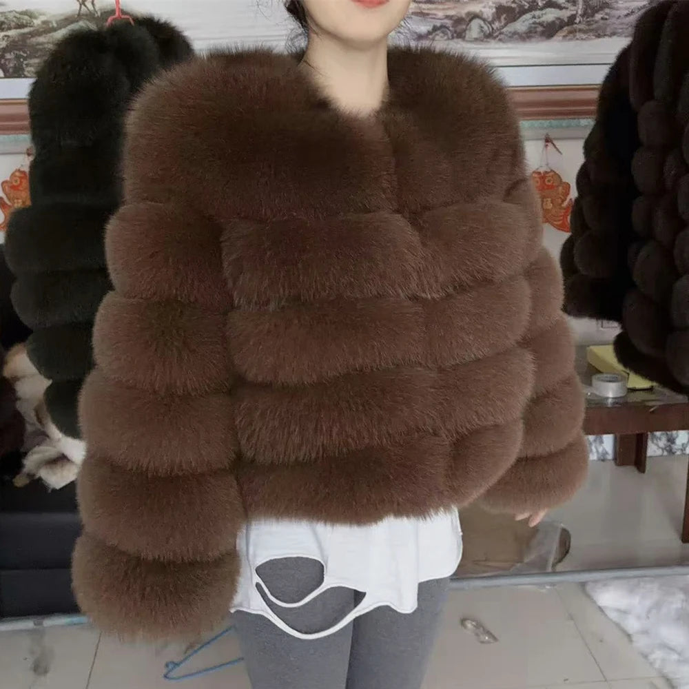 QUEENTINA Fox Fur Coat Real Brown