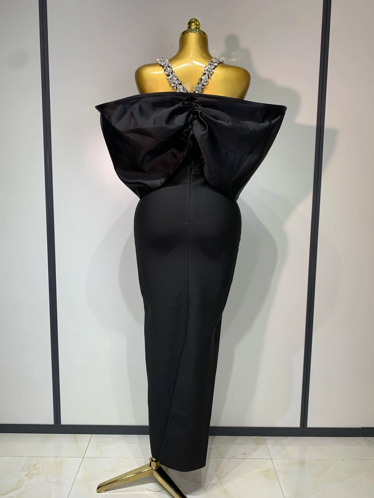 Crystal Halter Off-Shoulder Bandage Dress