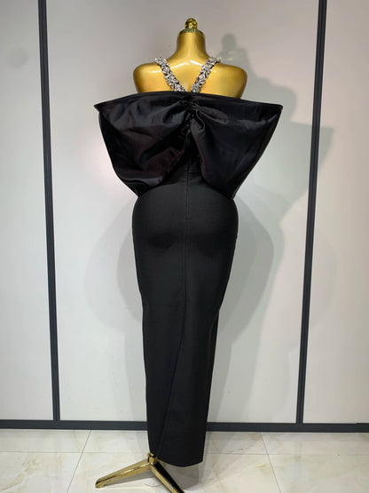 Crystal Halter Off-Shoulder Bandage Dress