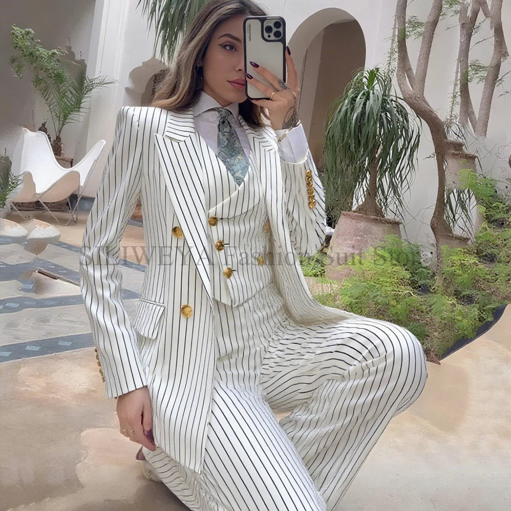 Navy Striped 3-Piece Blazer, Vest & Pant Set