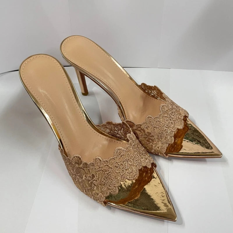 New High Heel Sandals Lace Embroidery