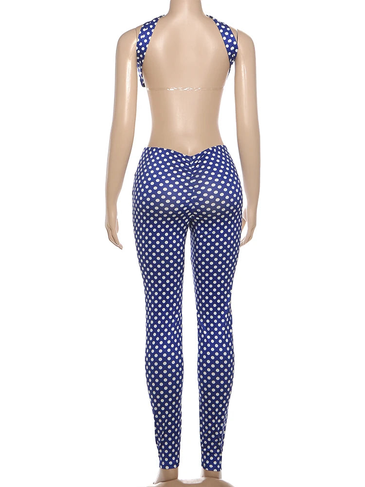 Dot Print Backless Halter Two-Piece Set