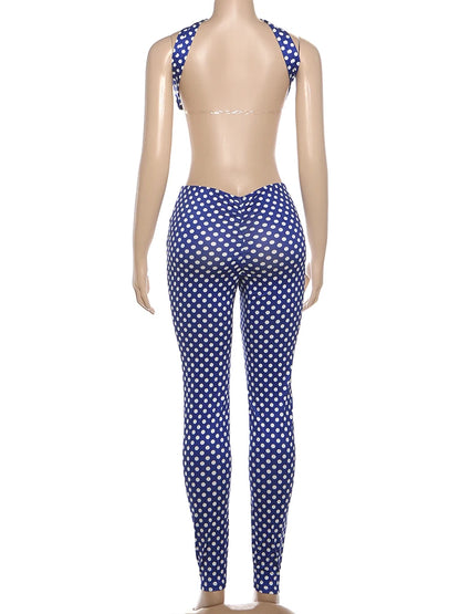 Dot Print Backless Halter Two-Piece Set