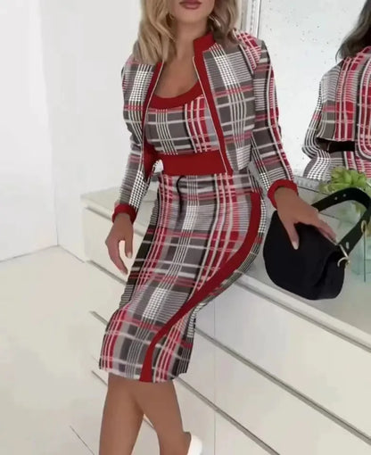 Houndstooth Print 3-Piece Skirt Set