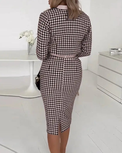 Houndstooth Print 3-Piece Skirt Set