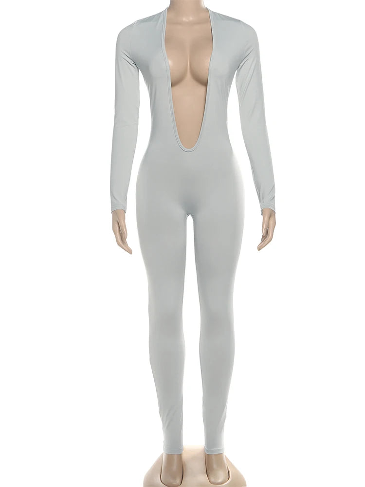 Weird Puss Backless Sexy Jumpsuit Women Basic Classics Deep V Neck Full Sleeve Backless Trend Midnight Clubwear Workout Overalls