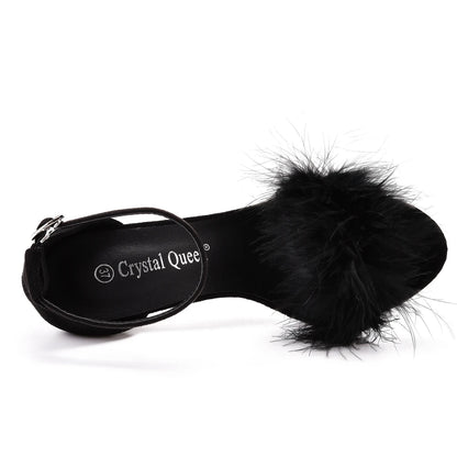 Crystal Queen Sandals Fluffy Peep Toe