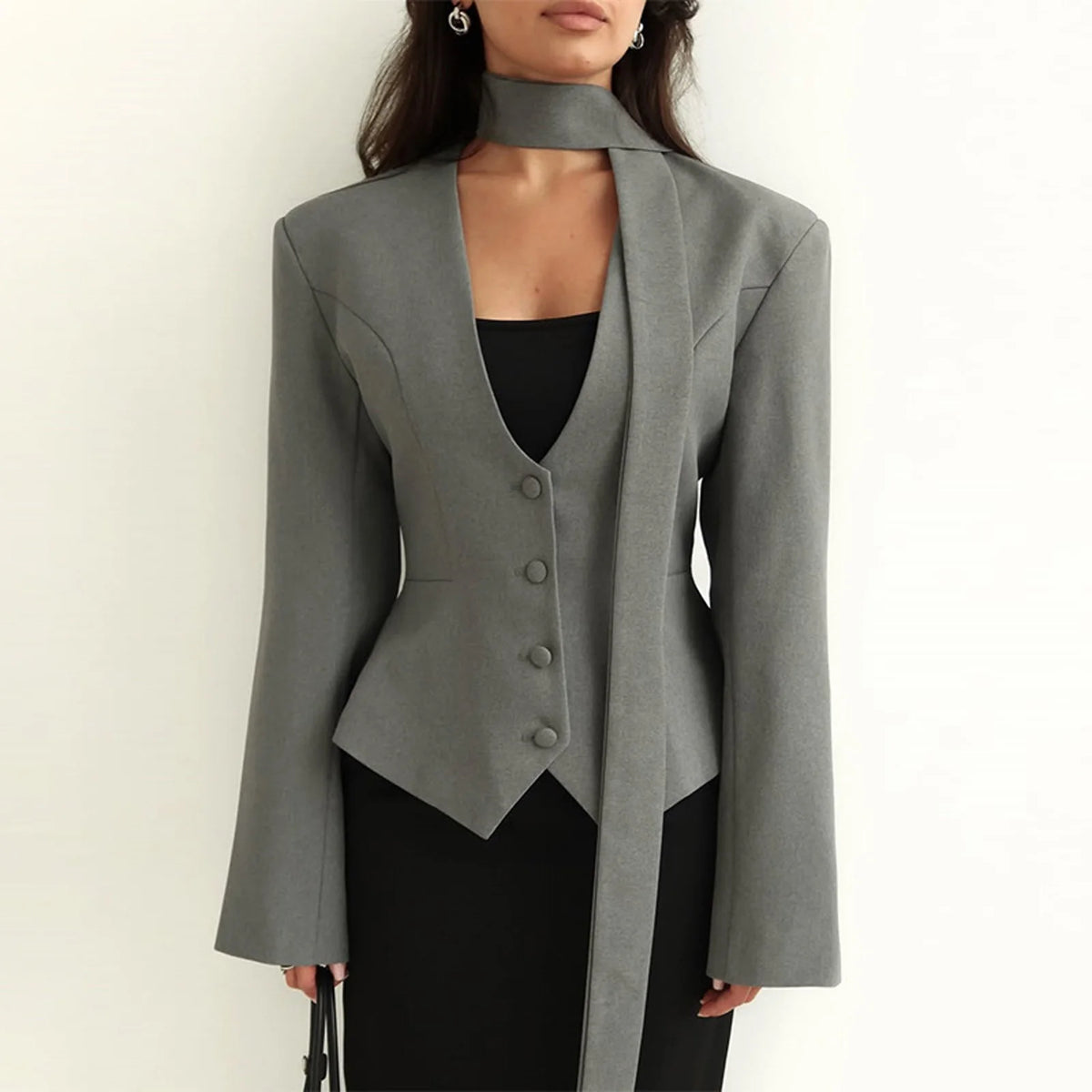 ‘s Fitted Blazer With Scarf Tie