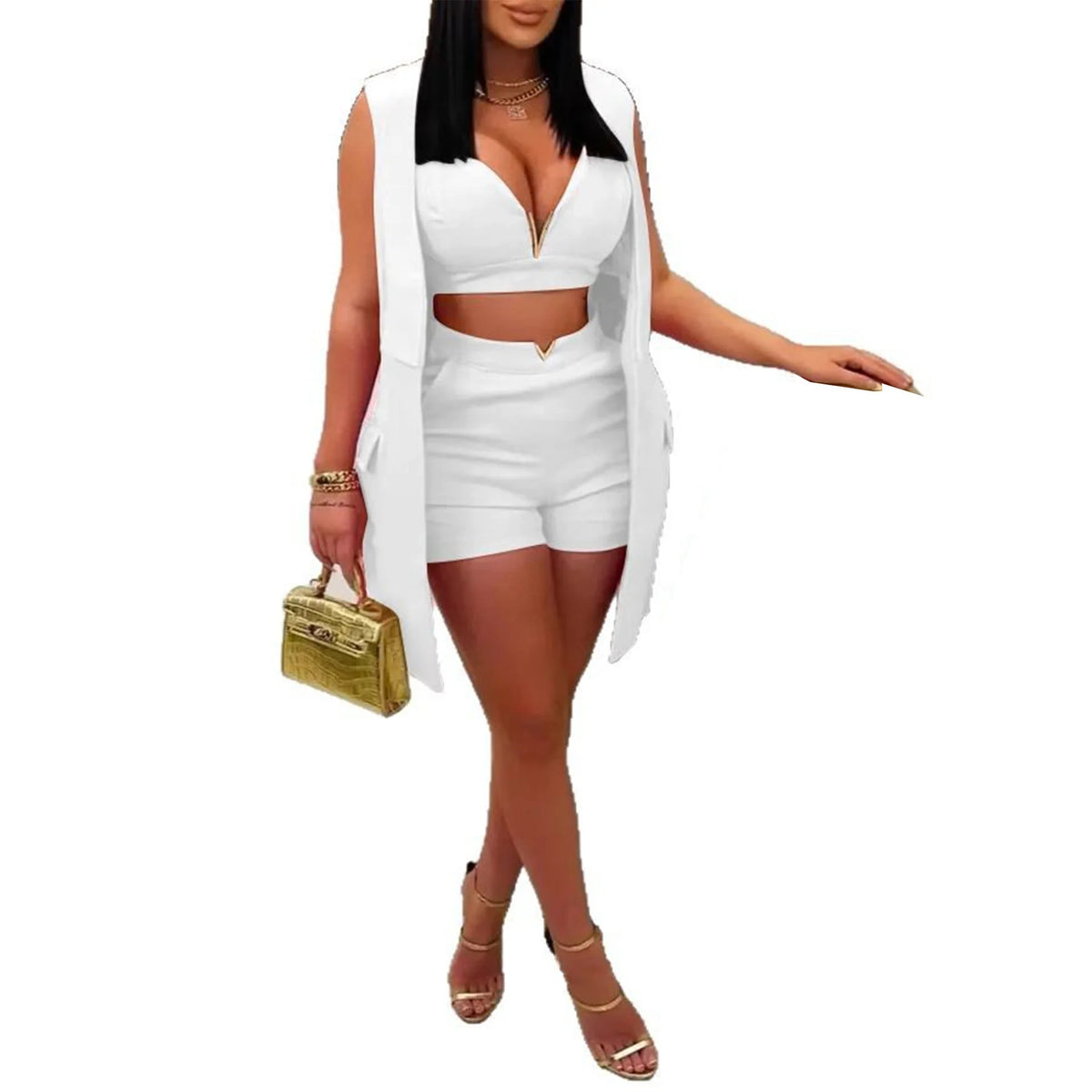 3-Piece Cardigan Vest & Shorts Suit