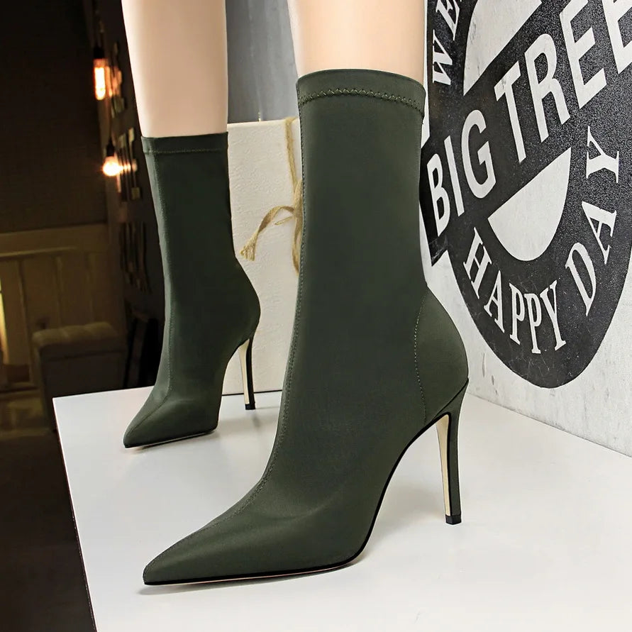 Silk Pointed Toe Sock Ankle Boots
