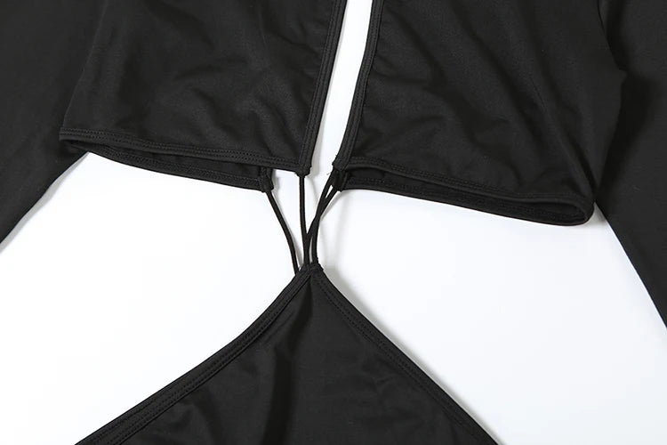 Weird Puss Sexy Coquette Dress Women Hollow Irregular Waistless Backless Full Sleeve Stretch Skinny Clubwear Hipster Vestidos