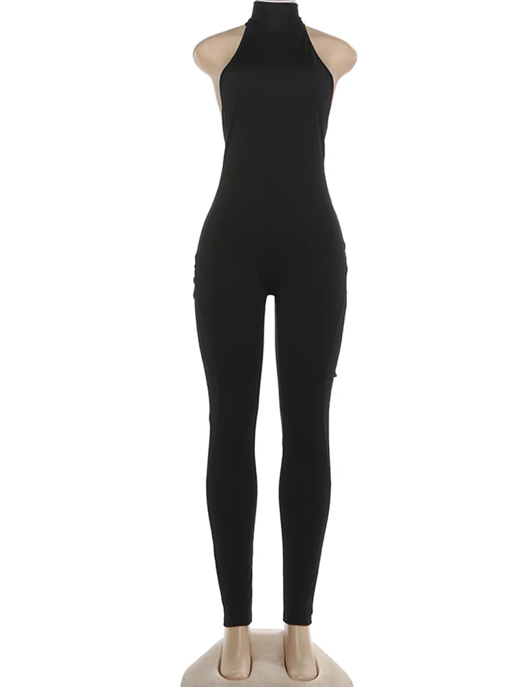 Sisterlinda Y2K Sexy Peach Buttocks Jumpsuit Women Backless Halter Sleeveless Fitness Skinny Stretch Streetwear Activity Outfits