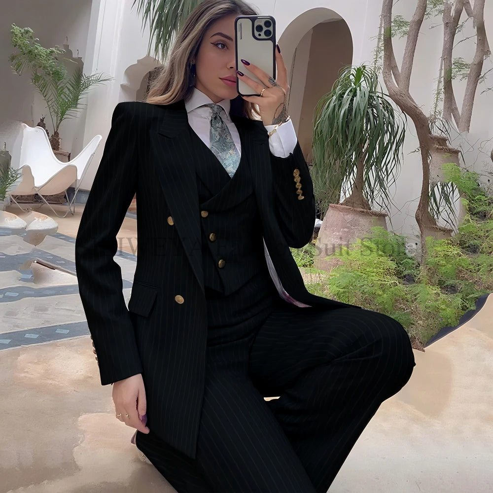 Luxury Striped 3-Piece Blazer & Pants Suit