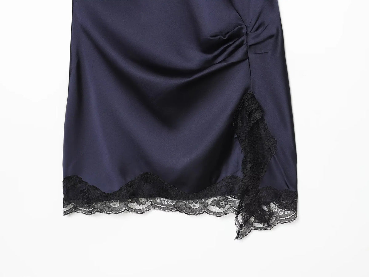 Lace Patchwork Satin Mini Dress