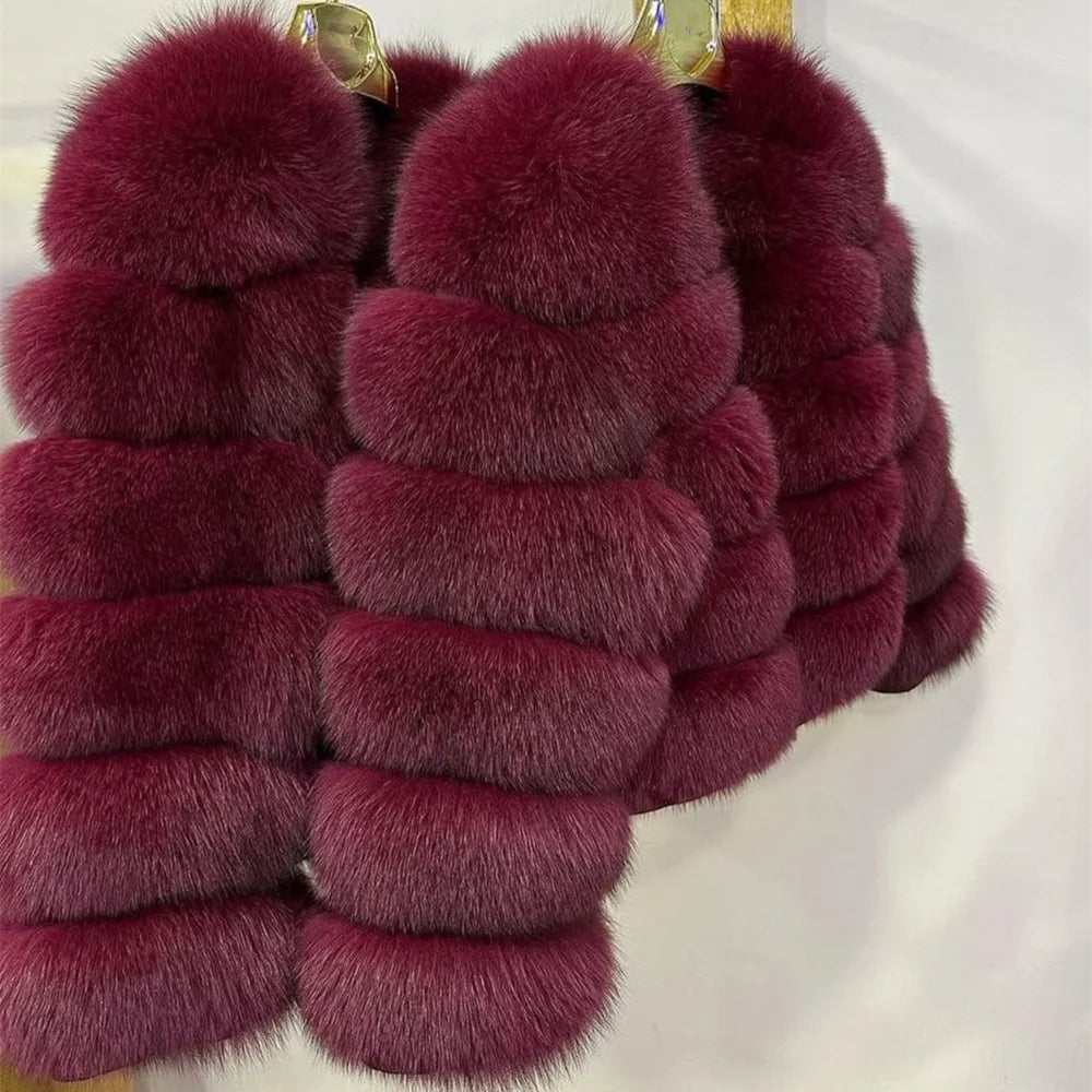 QUEENTINA Fox Fur Coat Real Brown