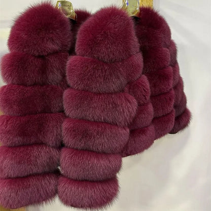 QUEENTINA Fox Fur Coat Real Brown