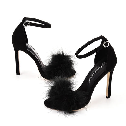 Crystal Queen Sandals Fluffy Peep Toe