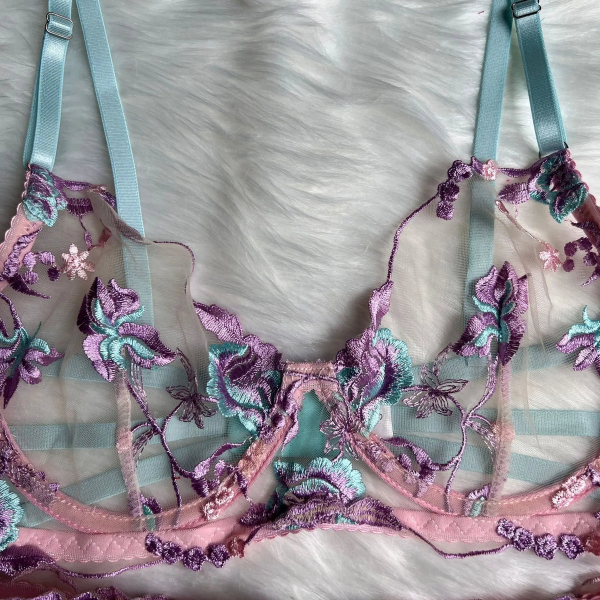 Embroidered Patchwork Lingerie Set