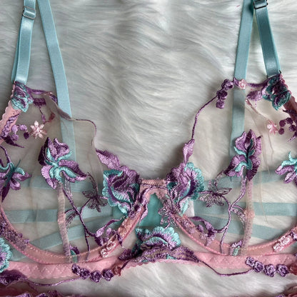 Embroidered Patchwork Lingerie Set