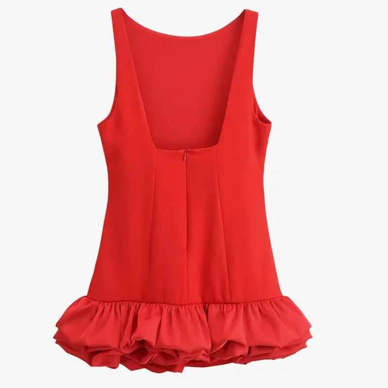 HXAO White Short Dress Women's Ruffle Backless Party Dresses Black Red Sleeveless Bodycon Mini Dress Woman Summer Sexy Vestidos