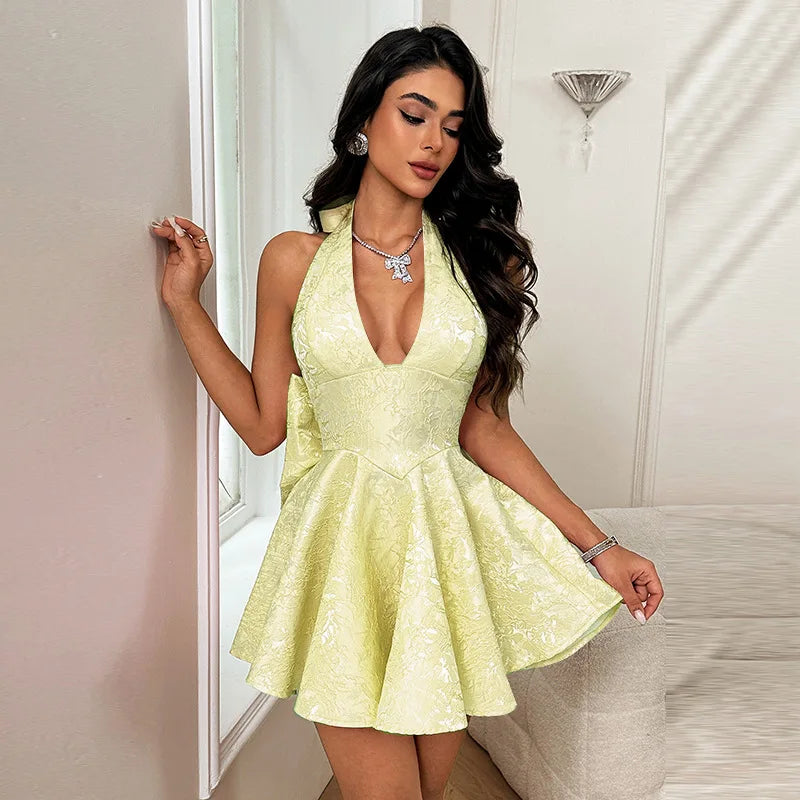 Evening Party Dresses Bow Halter Long