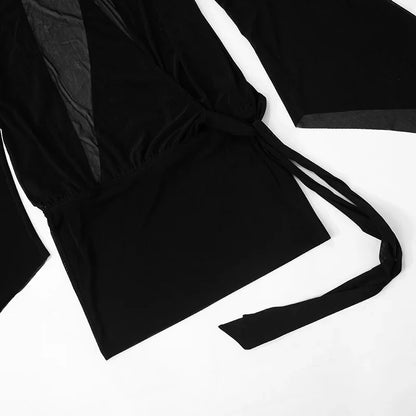 See-Through Mesh Flare Sleeve Mini Dress