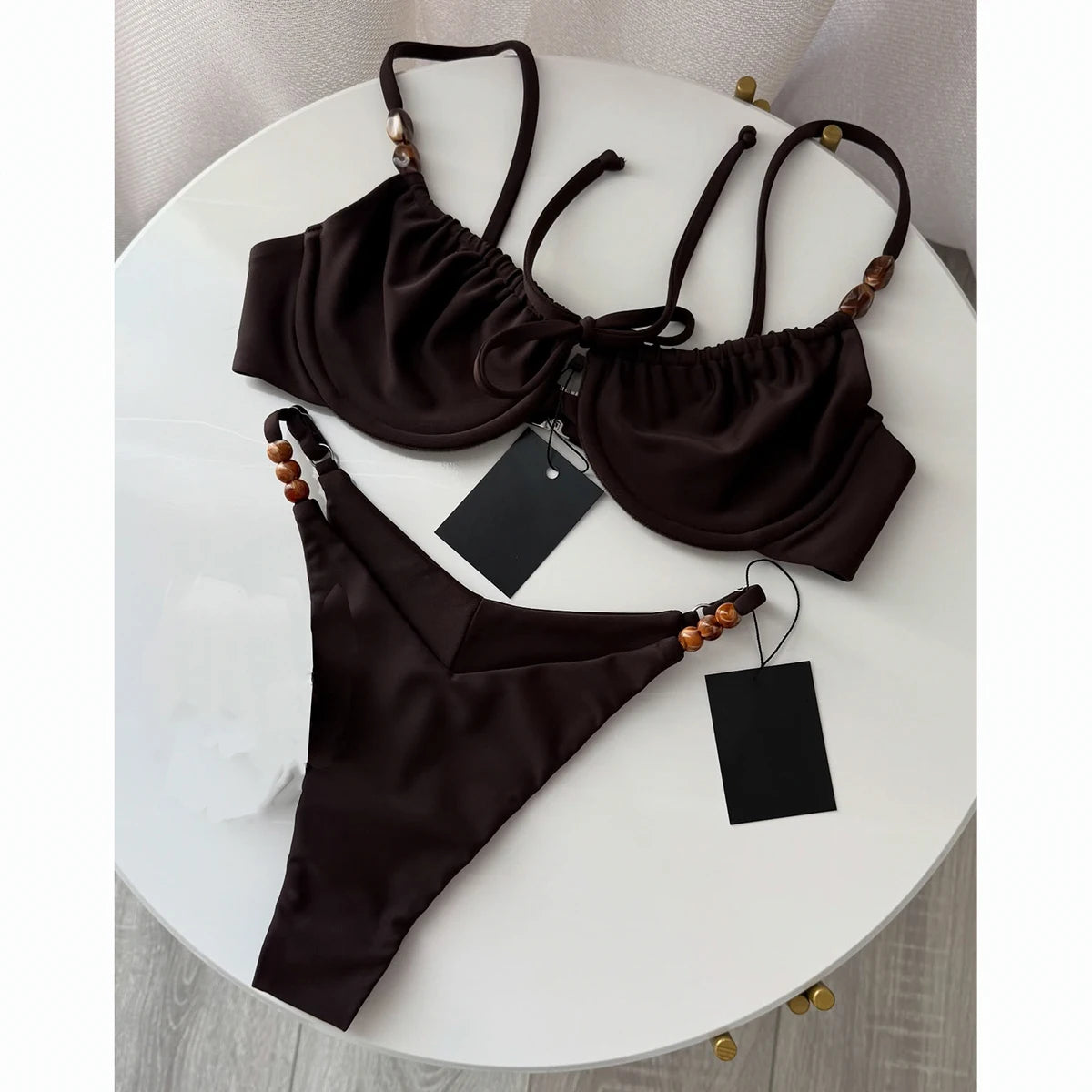 Beaded Halter Push-Up Bikini Set