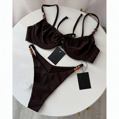 Beaded Halter Push-Up Bikini Set