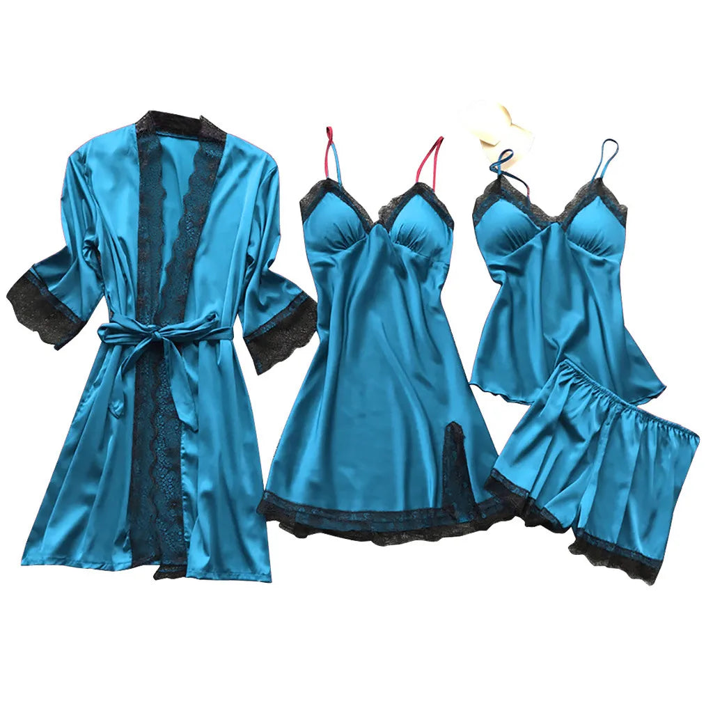 Silk Robe and Lace Nightdress Set