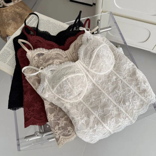 Mesh Floral Lace Slim Crop Top Camisole