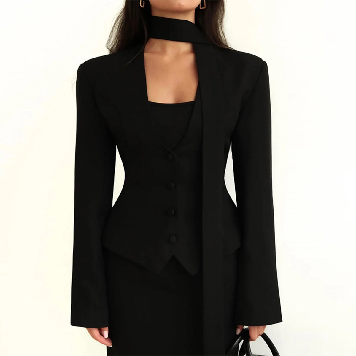 ‘s Fitted Blazer With Scarf Tie